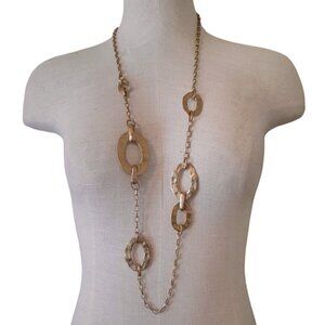 Hammered Gold Tone Chain Link Long Statement Necklace